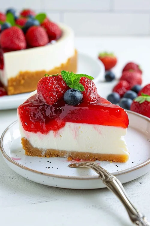 Tarta de queso con gelatina de fresa